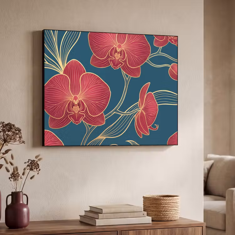 Art frame - Bloemen - Rood - Goud - Bloemen - Rood - Goud Textielframe zwart klein
