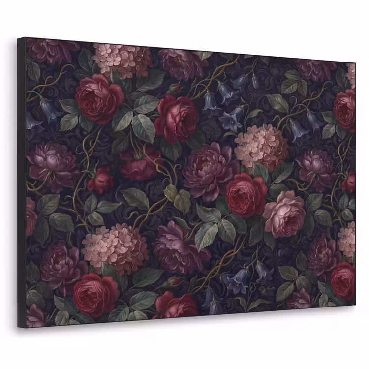 Bloemen - Rood - Klassiek - Donker - Patroon Textielframe zwart klein -3d