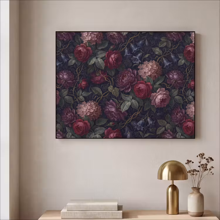 Bloemen - Rood - Klassiek - Donker - Patroon Textielframe zwart klein -sfeer2