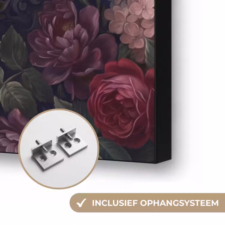 Bloemen - Rood - Klassiek - Donker - Patroon Textielframe zwart klein -USP_ophangsysteemNL