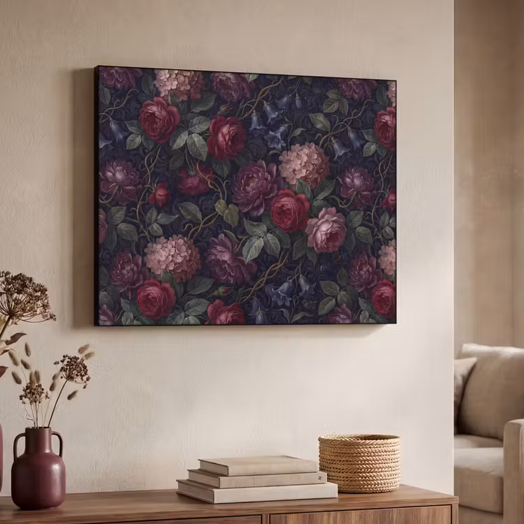 Bloemen - Rood - Klassiek - Donker - Patroon Textielframe zwart klein -sfeer3