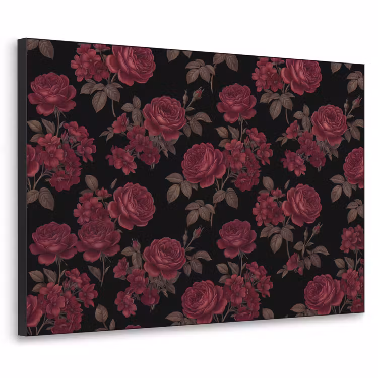 Bloemen - Roos - Patroon - Klassiek - Rood Textielframe zwart klein -3d