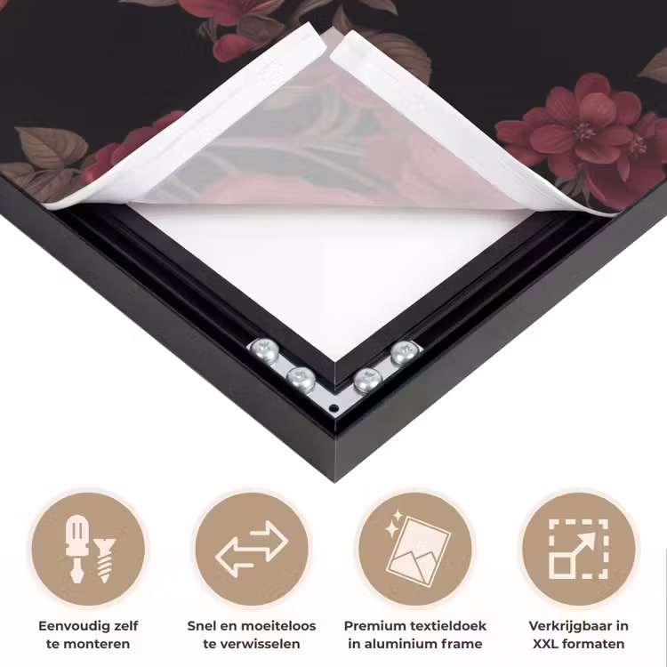 Bloemen - Roos - Patroon - Klassiek - Rood Textielframe zwart klein -USP_closeupNL