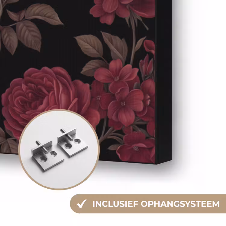 Bloemen - Roos - Patroon - Klassiek - Rood Textielframe zwart klein -USP_ophangsysteemNL