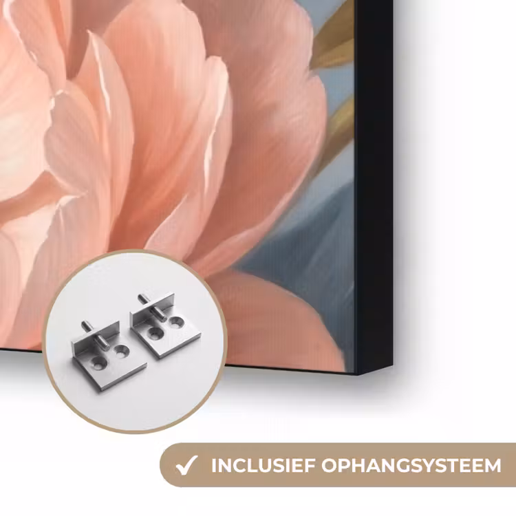 Bloemen - Roze - Beige - Modern - Natuur Textielframe zwart klein -USP_ophangsysteemNL