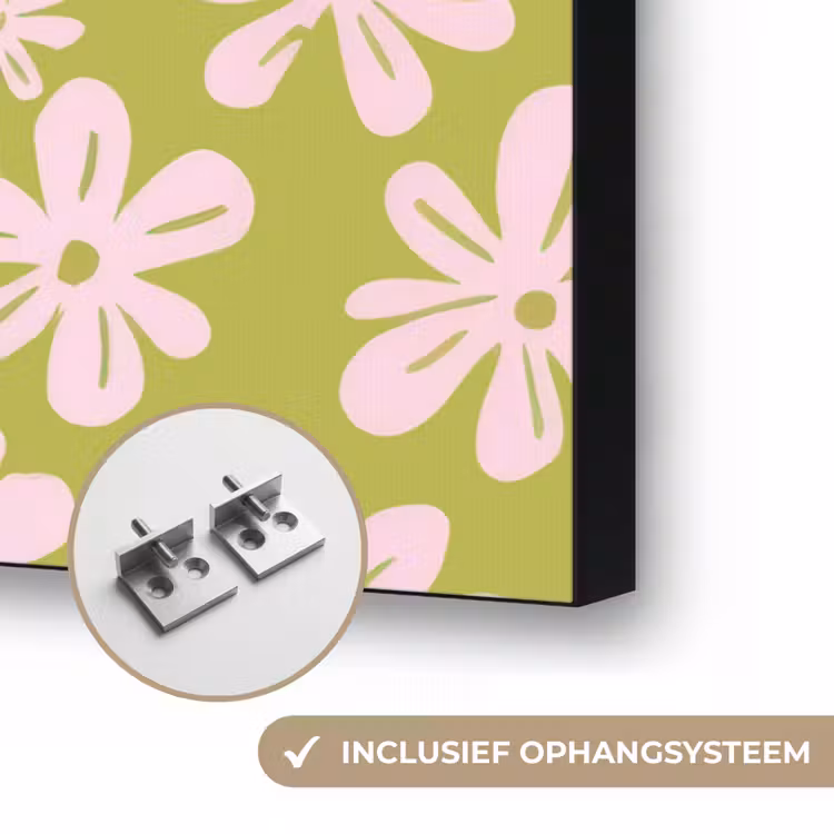 Bloemen - Roze - Getekend - Patroon Textielframe zwart klein -USP_ophangsysteemNL