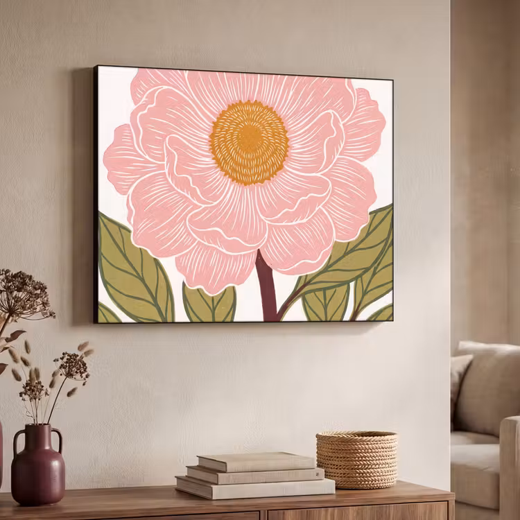 Art frame - Bloemen - Roze - Illustratie - Bloemen - Roze - Illustratie Textielframe zwart klein