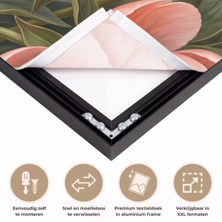 Bloemen - Roze - Klassiek - Gedetailleerd - Natuur Textielframe zwart klein -USP_closeupNL