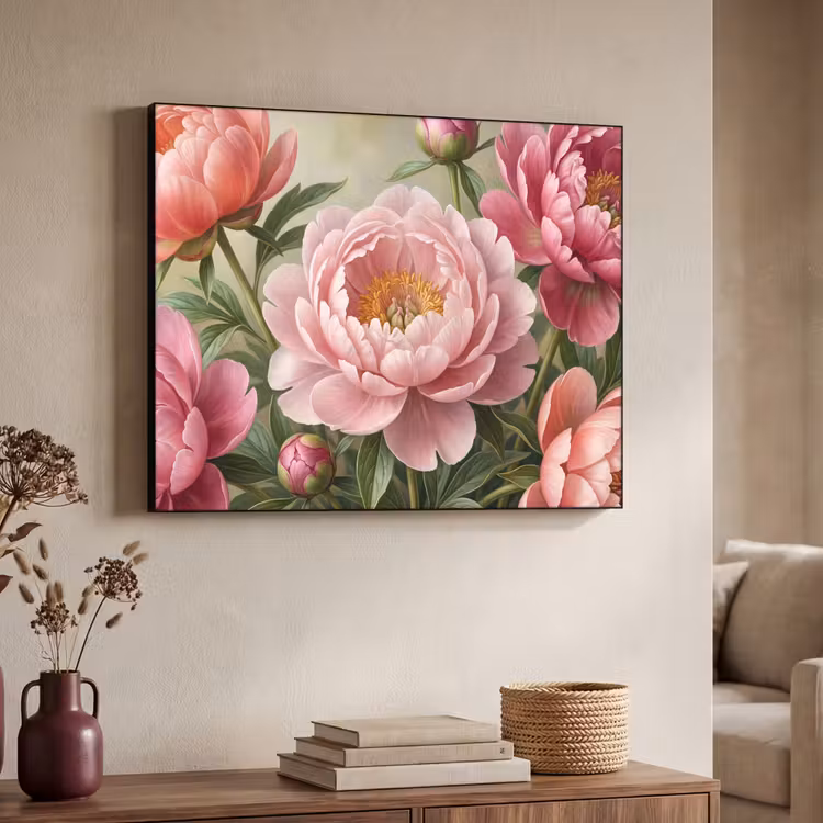 Bloemen - Roze - Klassiek - Gedetailleerd - Natuur Textielframe zwart klein -sfeer3