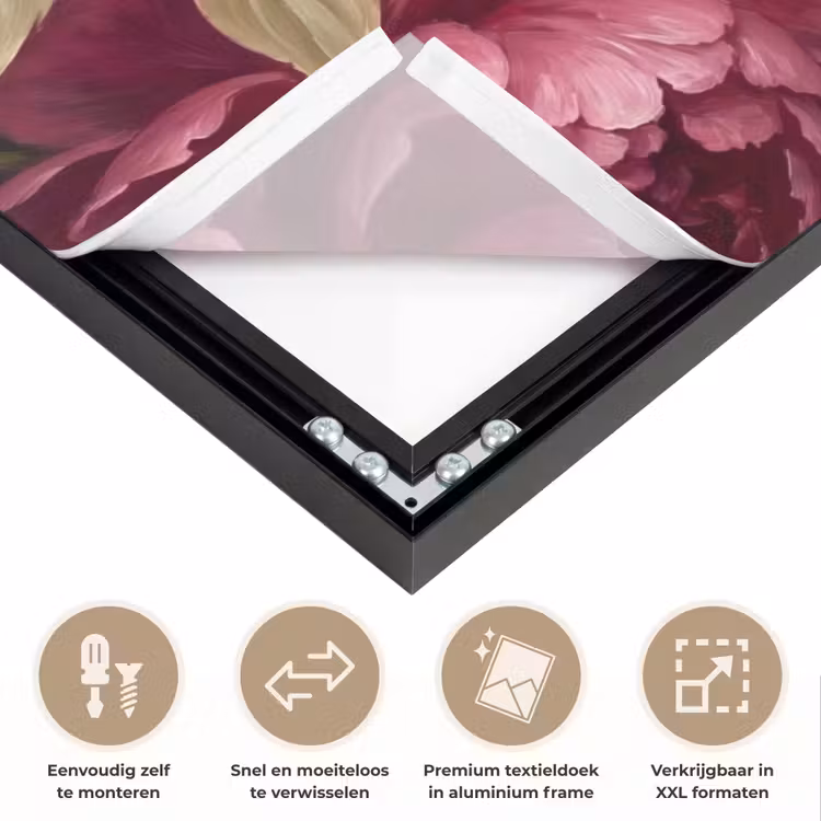Bloemen - Roze - Klassiek - Natuur Textielframe zwart klein -USP_closeupNL