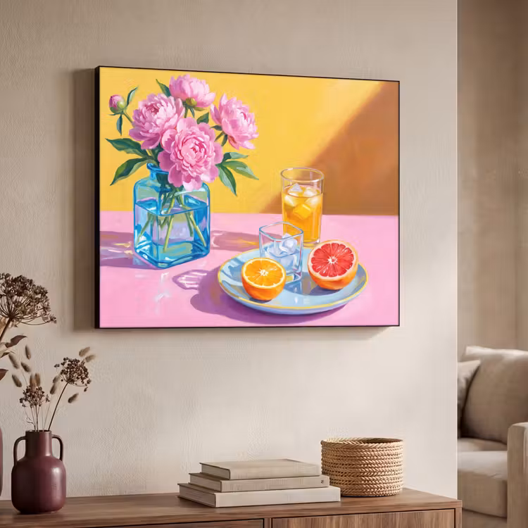 Art frame - Bloemen - Roze - Modern - Bloemen - Roze - Modern Textielframe zwart klein