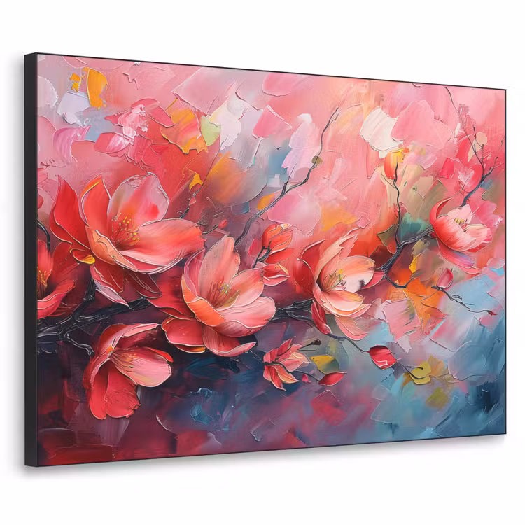 Bloemen - Roze - Natuur- Kunst - Abstract Textielframe zwart klein -3d