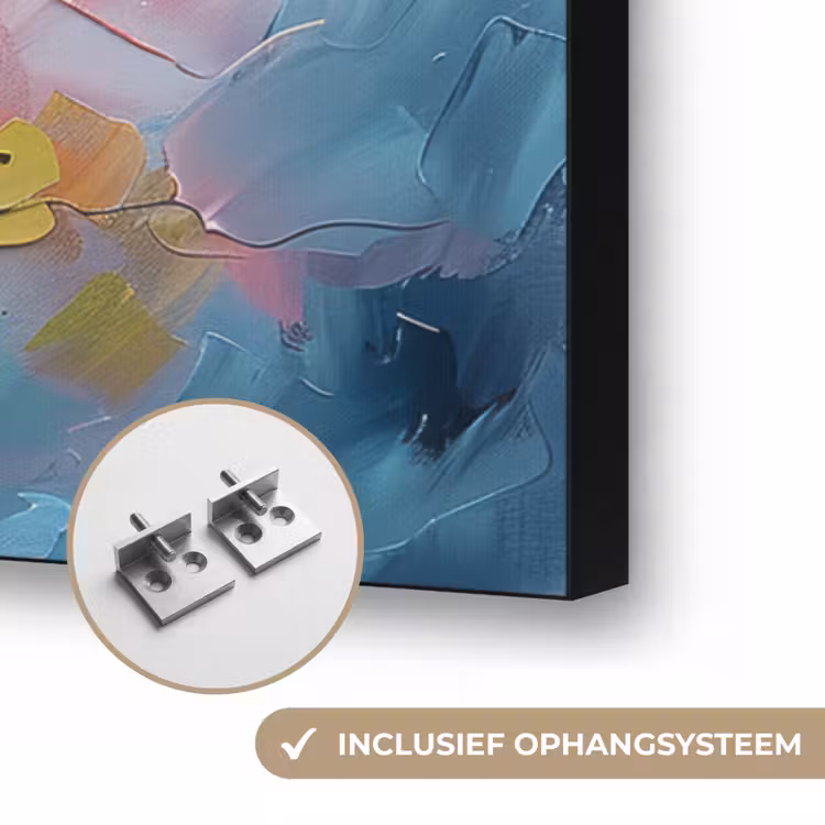 Bloemen - Roze - Natuur- Kunst - Abstract Textielframe zwart klein -USP_ophangsysteemNL