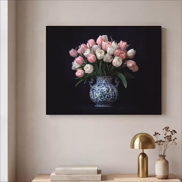 Bloemen - Roze - Tulpen - Vaas Textielframe - compleet frame klein -sfeer2