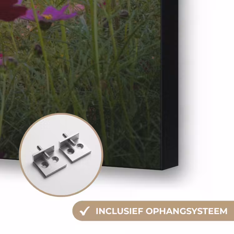 Bloemen - Roze - Zonsondergang - Natuur - Weide - Horizon Textielframe zwart klein -USP_ophangsysteemNL