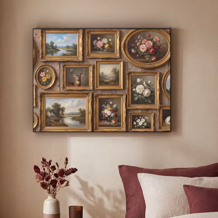 Bloemen - Rozen - Klassiek - Vaas - Kleurrijk Textielframe zwart klein -sfeer1