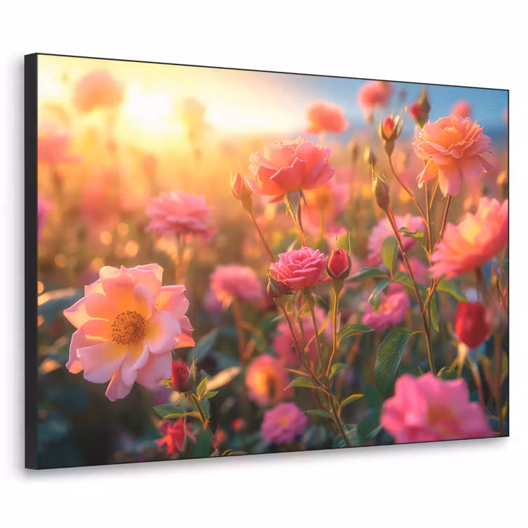 Bloemen - Rozen - Natuur - Roze - Bloem Textielframe zwart klein -3d