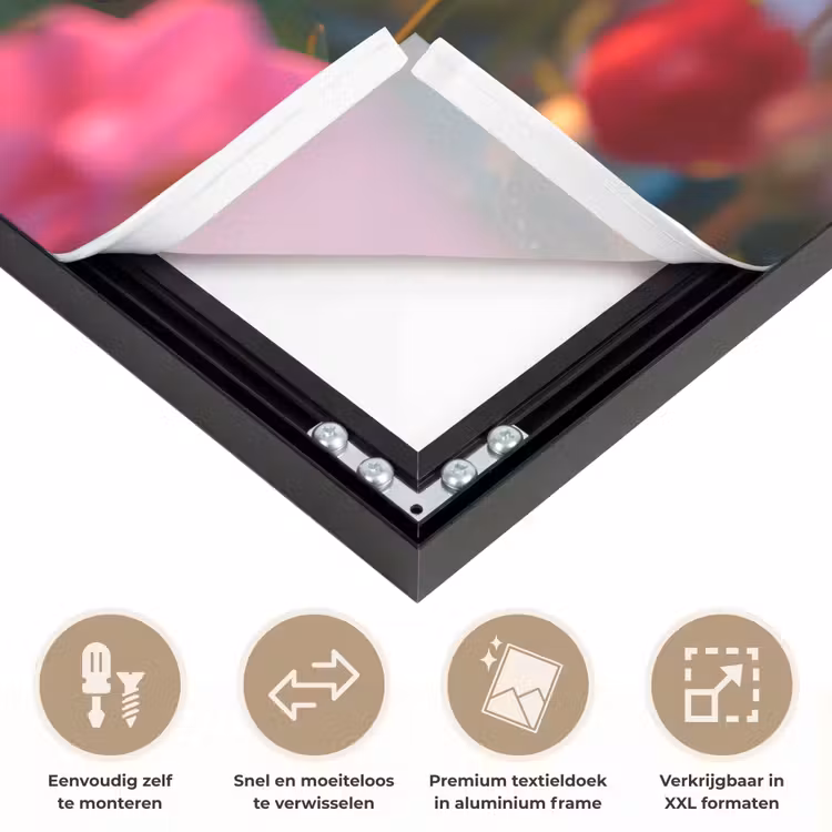 Bloemen - Rozen - Natuur - Roze - Bloem Textielframe zwart klein -USP_closeupNL