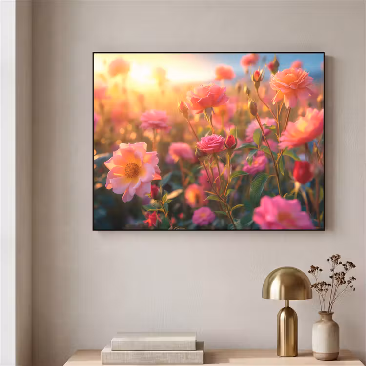 Bloemen - Rozen - Natuur - Roze - Bloem Textielframe zwart klein -sfeer2