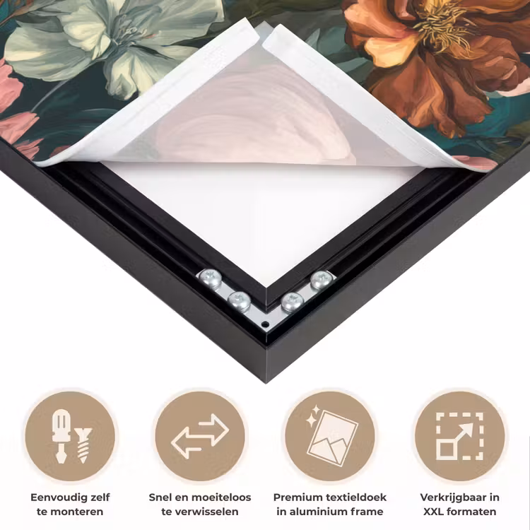 Bloemen - Schilderachtig - Patroon - Roze Textielframe zwart klein 947 -USP_closeupNL