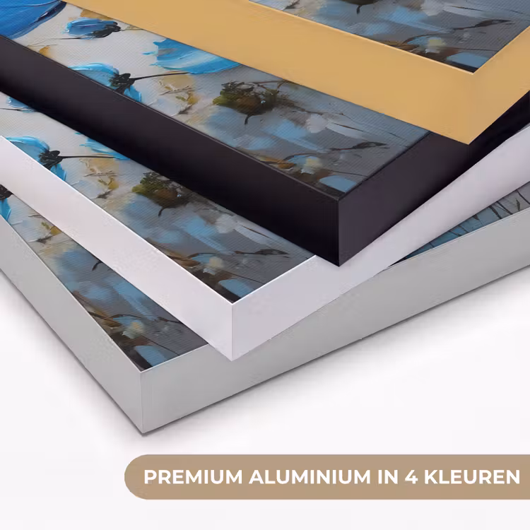 Bloemen - Schilderij - Blauw Textielframe zwart klein -USP_kleurenNL