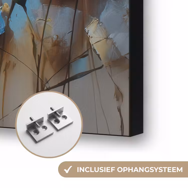 Bloemen - Schilderij - Blauw Textielframe zwart klein -USP_ophangsysteemNL