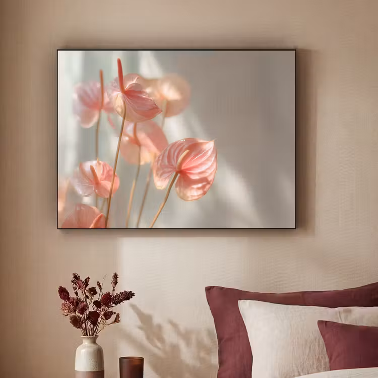 Bloemen - Stelen - Roze - Schaduw Textielframe zwart klein -sfeer1