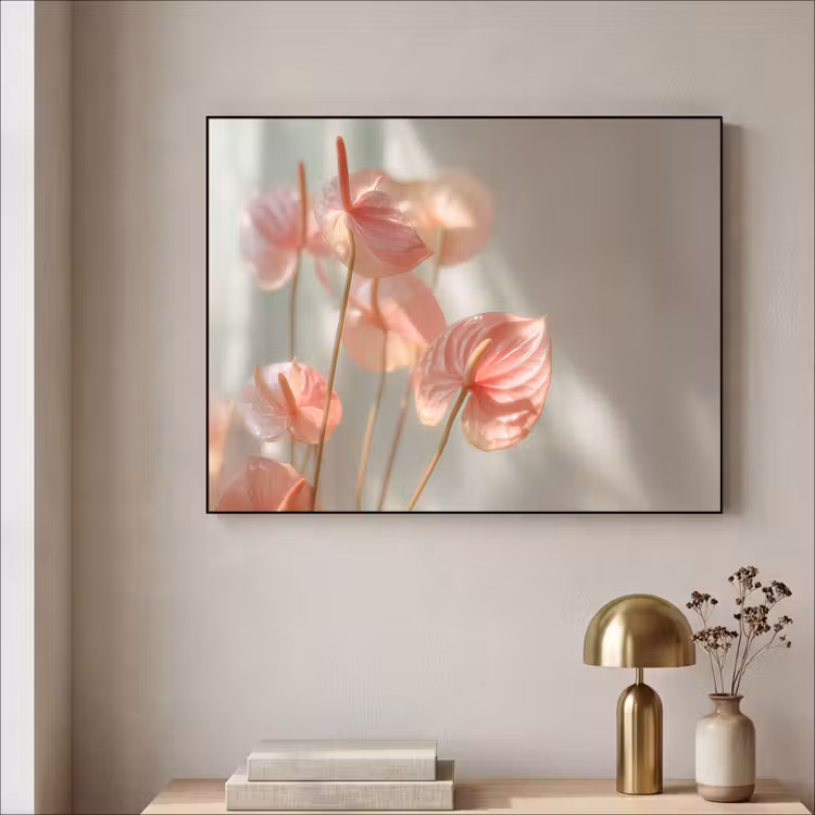 Bloemen - Stelen - Roze - Schaduw Textielframe - compleet frame klein -sfeer2