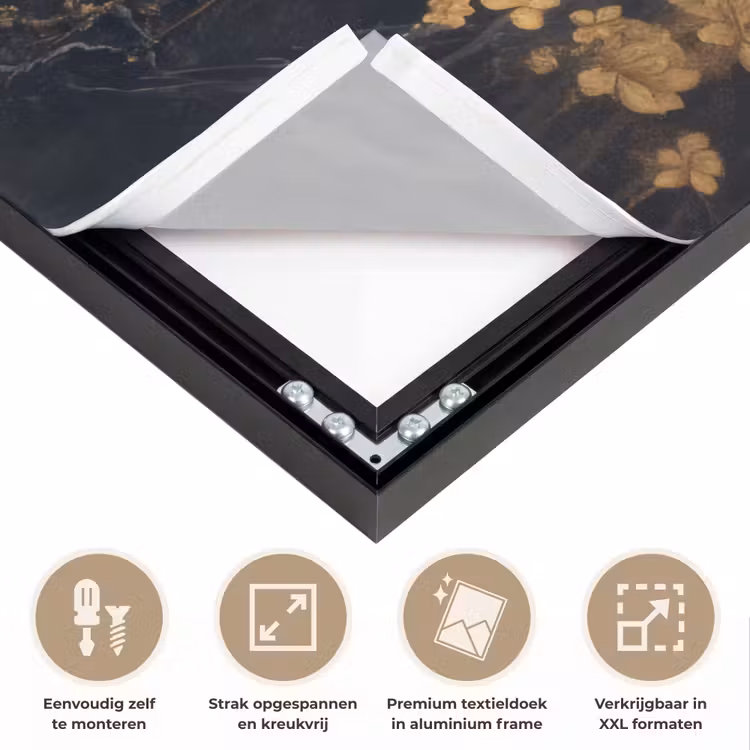 Bloemen - Takken - Goud - Sierlijk Textielframe zwart klein -USP_feed_closeupNL