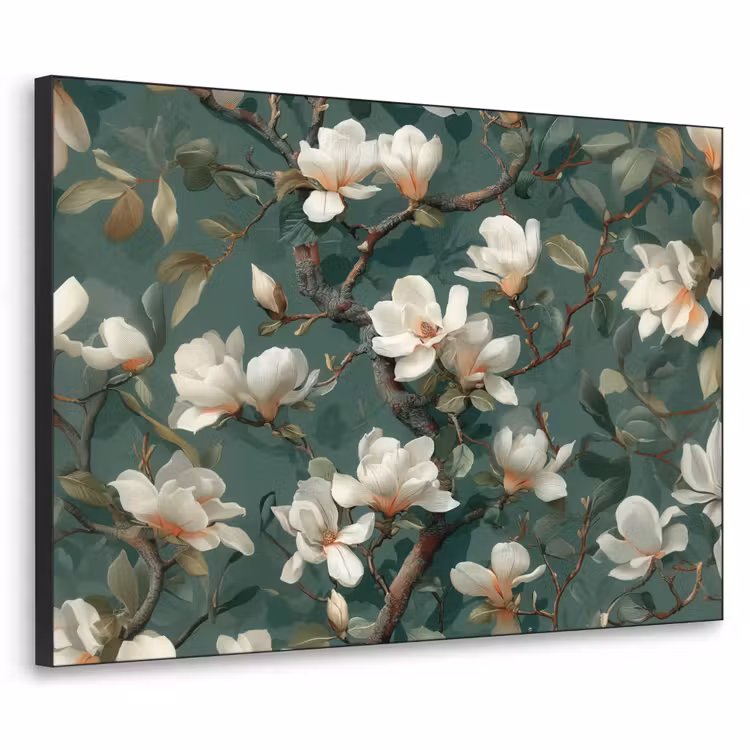 Bloemen - Takken - Wit - Klassiek Textielframe zwart klein -3d