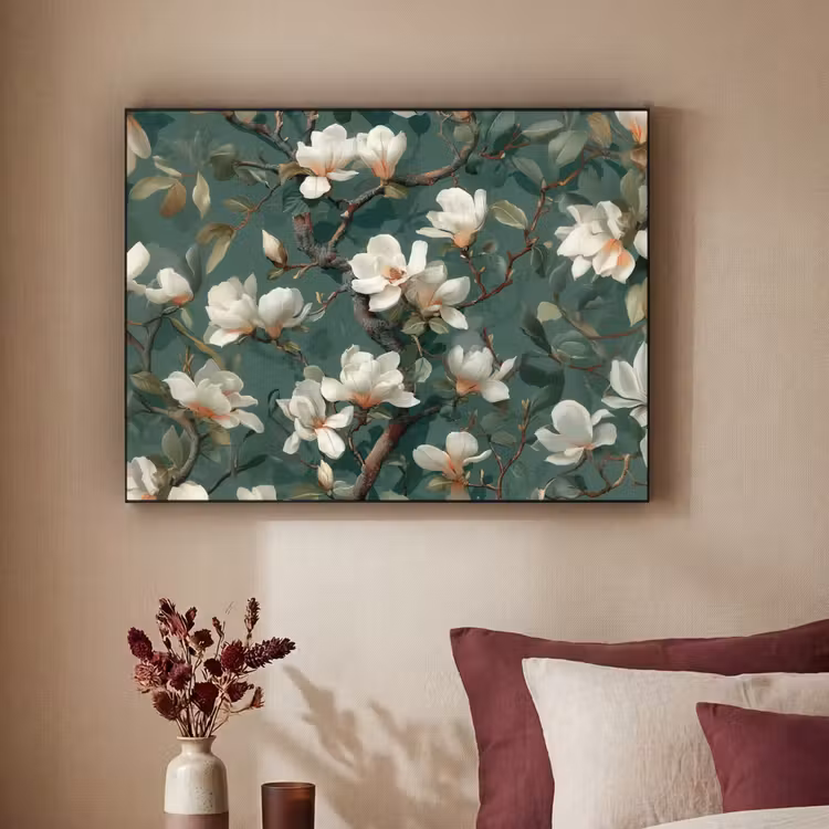 Bloemen - Takken - Wit - Klassiek Textielframe - compleet frame klein -sfeer1