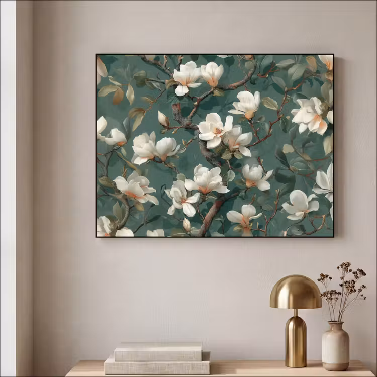 Bloemen - Takken - Wit - Klassiek Textielframe - compleet frame klein -sfeer2