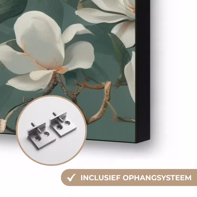 Bloemen - Takken - Wit - Klassiek Textielframe zwart klein -USP_ophangsysteemNL