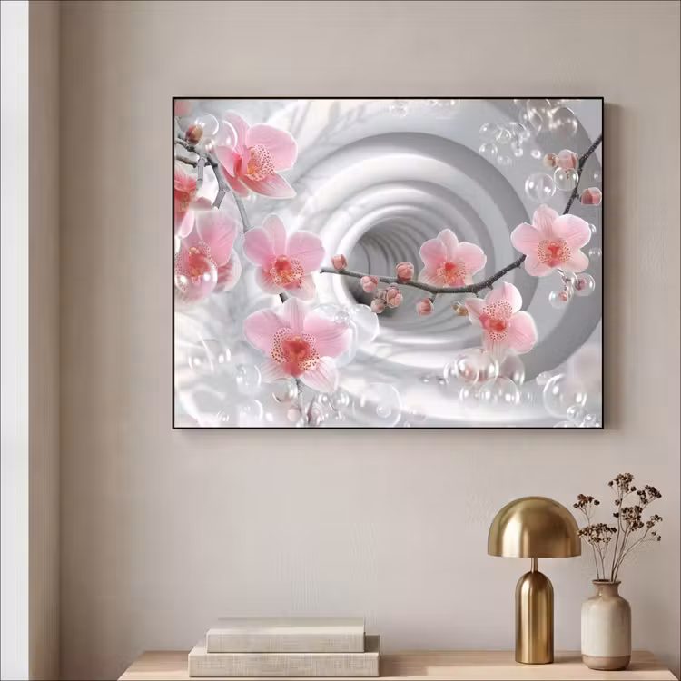 Bloemen - Tunnel - Abstact - 3D effect Textielframe zwart klein -sfeer2