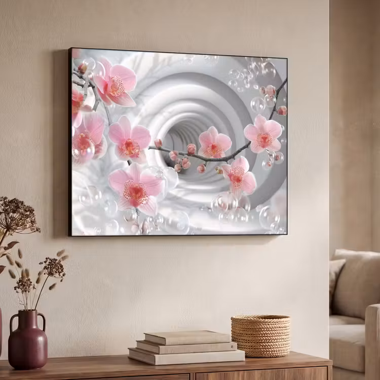 Bloemen - Tunnel - Abstact - 3D effect Textielframe zwart klein -sfeer3