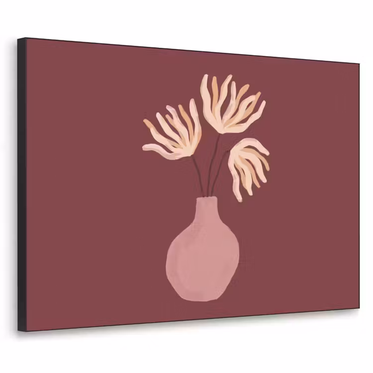 Bloemen - Vaas - Abstract - Modern - Aardetinten Textielframe zwart klein -3d