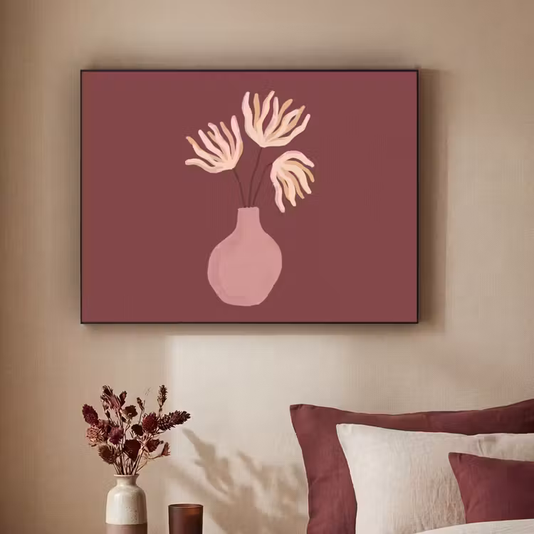Bloemen - Vaas - Abstract - Modern - Aardetinten Textielframe zwart klein -sfeer1