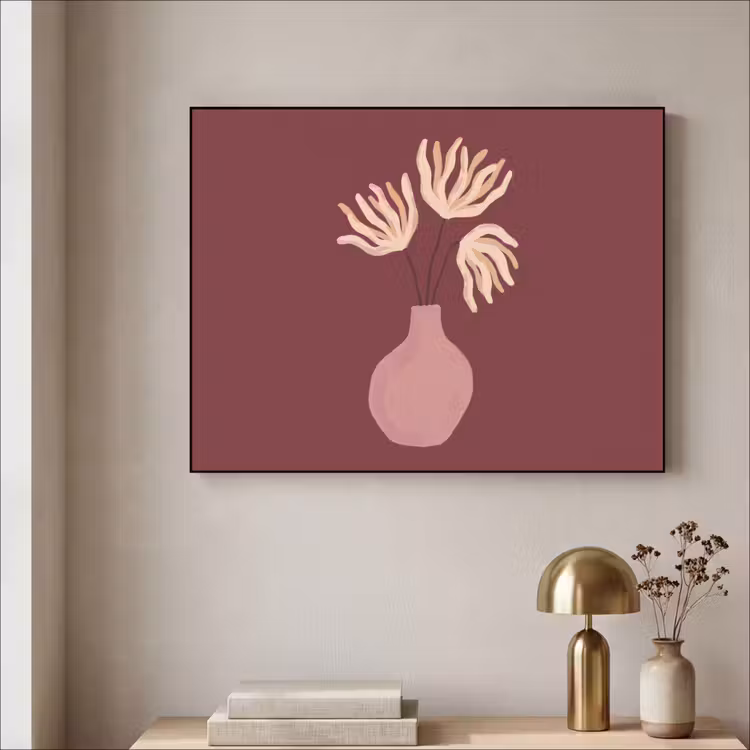 Bloemen - Vaas - Abstract - Modern - Aardetinten Textielframe zwart klein -sfeer2