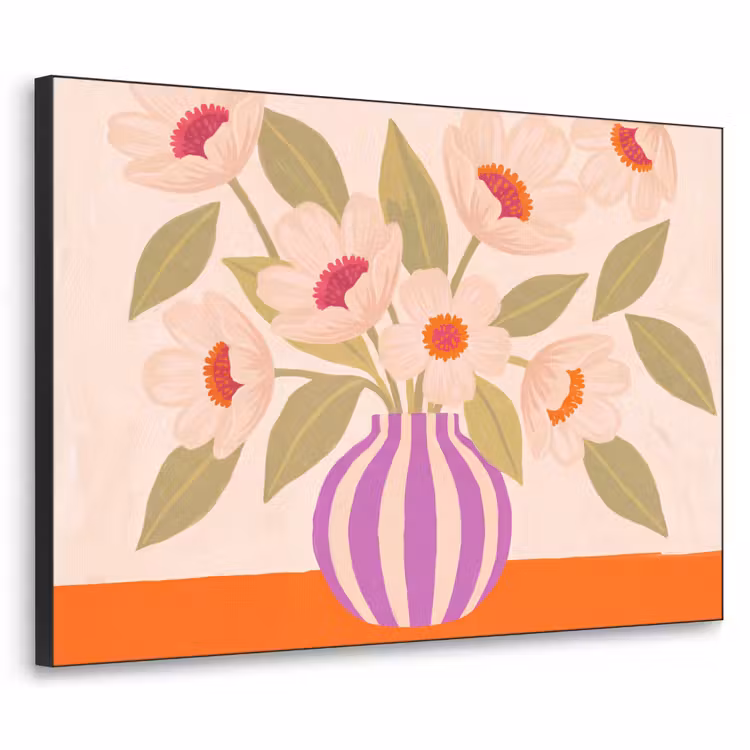 Bloemen - Vaas - Abstract - Paars - Oranje Textielframe zwart klein -3d