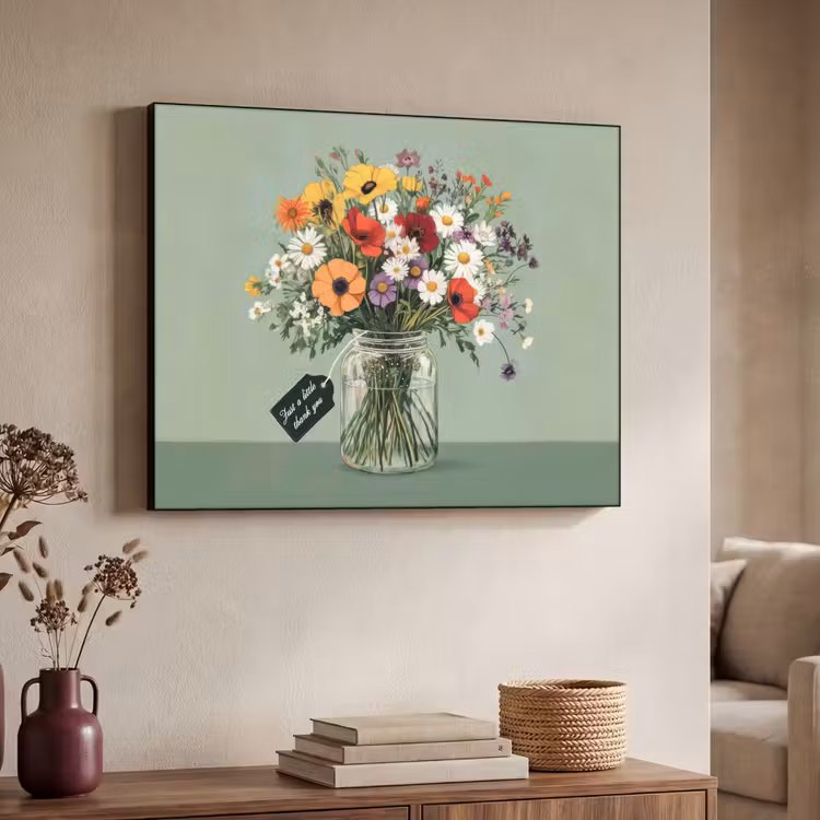 Bloemen - Vaas - Kaartje Textielframe zwart klein -sfeer3