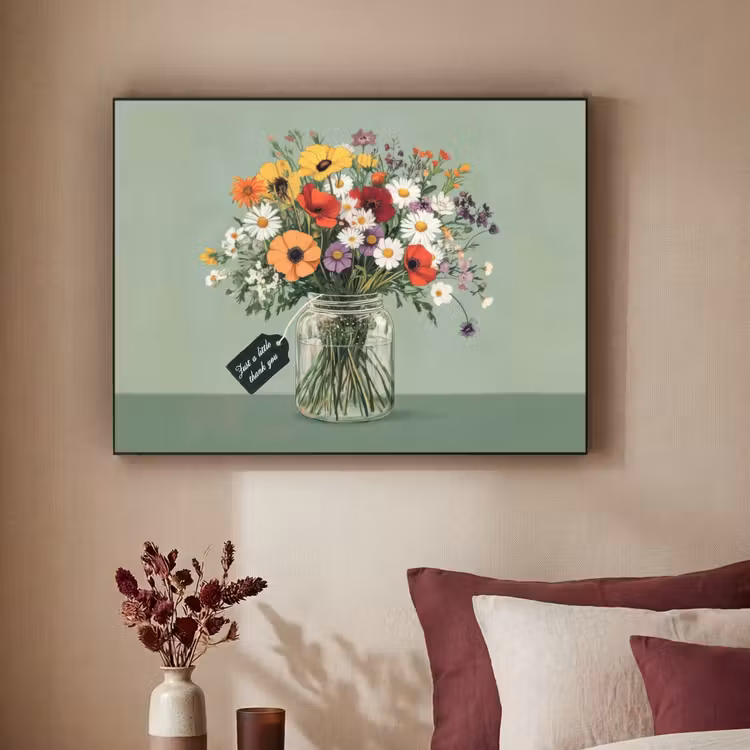 Bloemen - Vaas - Kaartje Textielframe - compleet frame klein -sfeer1