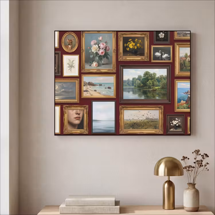 Bloemen - Vaas - Klassiek - Kunst - Rood Textielframe zwart klein -sfeer2