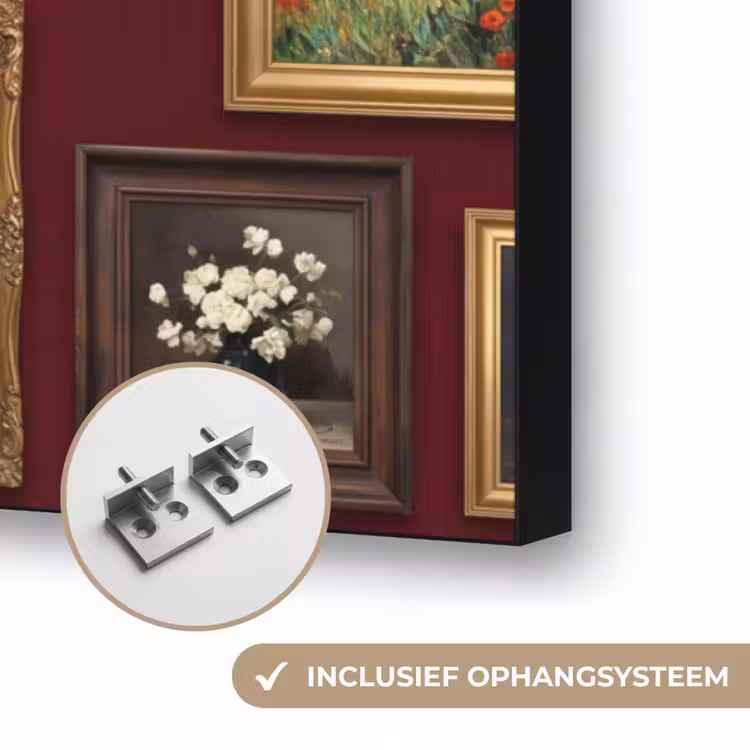 Bloemen - Vaas - Klassiek - Kunst - Rood Textielframe zwart klein -USP_ophangsysteemNL