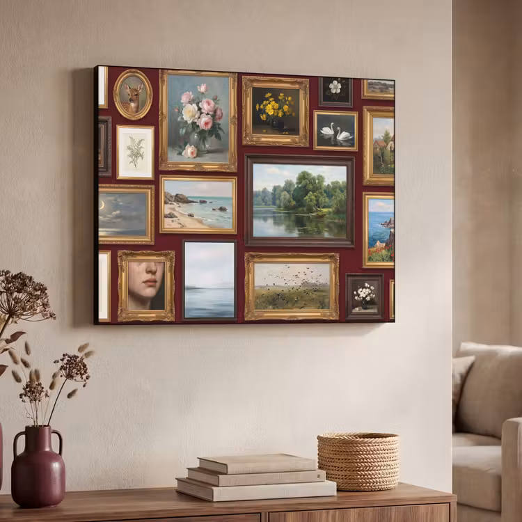 Bloemen - Vaas - Klassiek - Kunst - Rood Textielframe zwart klein -sfeer3