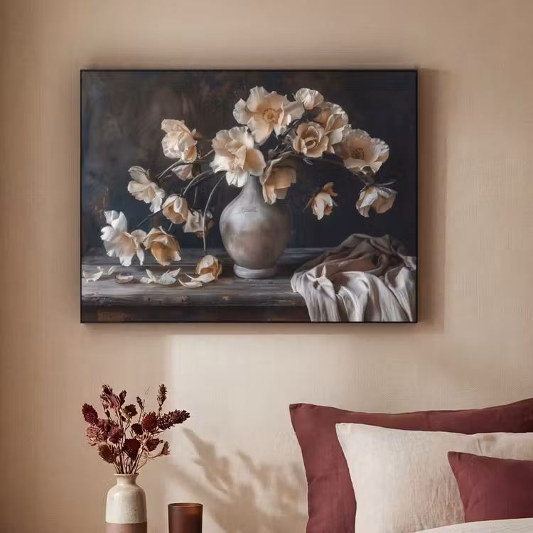 Bloemen - Vaas - Kunst - Stilleven Textielframe - compleet frame klein -sfeer1