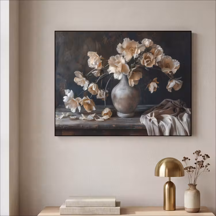 Bloemen - Vaas - Kunst - Stilleven Textielframe - compleet frame klein -sfeer2