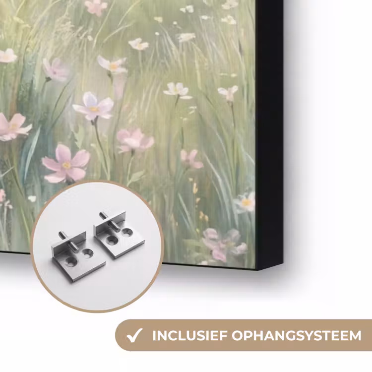 Bloemen veld - Bloemen - Groen Textielframe zwart klein -USP_ophangsysteemNL