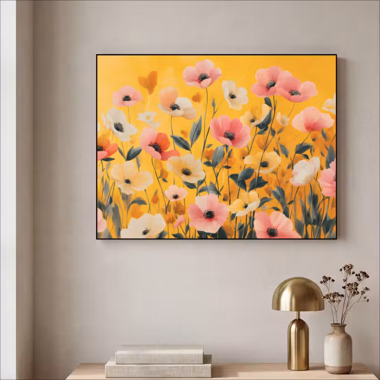Bloemen - Veld - Geel Textielframe zwart klein -sfeer2
