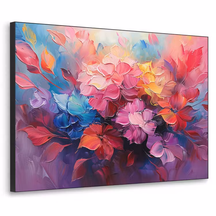 Bloemen - Verf - Abstract - Kleurrijk Textielframe zwart klein -3d