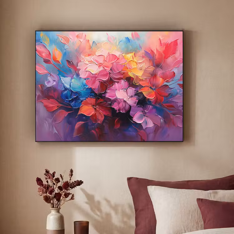 Bloemen - Verf - Abstract - Kleurrijk Textielframe zwart klein -sfeer1
